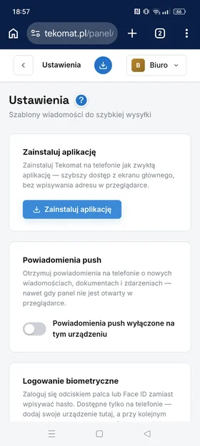 Przycisk Zainstaluj aplikację w Ustawieniach panelu