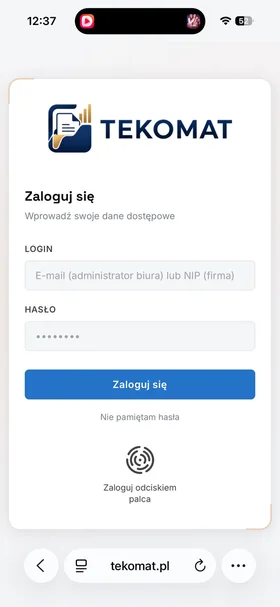 Logowanie do panelu Tekomat w przeglądarce Safari