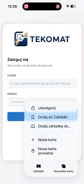 Menu Safari z opcją Udostępnij